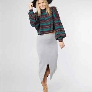 Free People Light Gray Ribbed Knit Skyline Skirt
